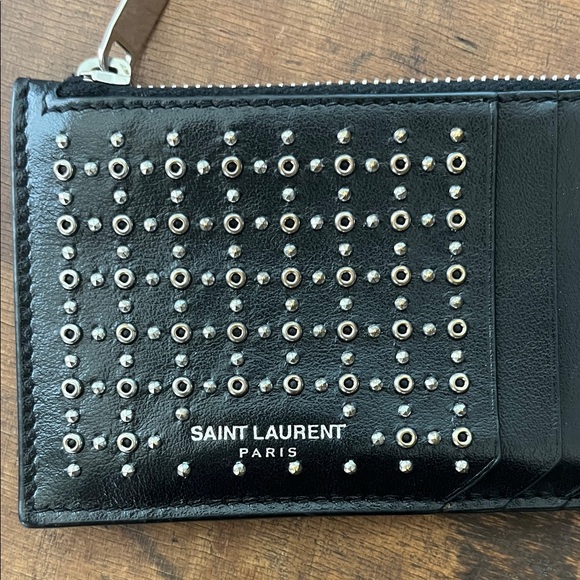 Saint Laurent Black Leather Card Holder with Silver Accents - Picture 4 of 10